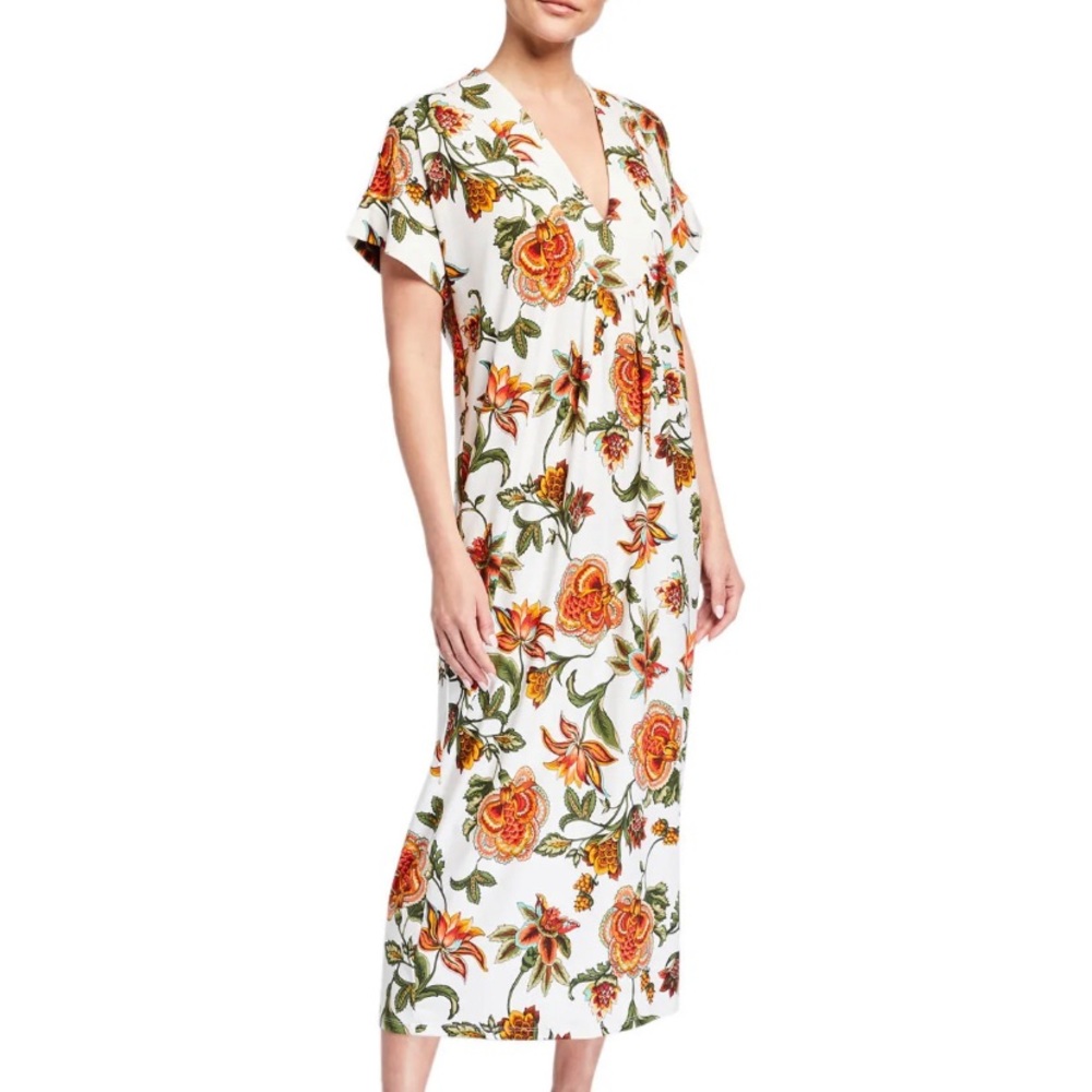 Melissa Masse Tunic Dress V Neck Floral Soft slip Summer Dress Relaxed